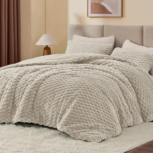 Miniatura 23 de BEDELITE Juego de Edredón Esponjoso Twin - Edredón Suave de Vellón Beige para Cama Twin, Juego de Ropa de Cama Lujoso y Cálido para Invierno, Juego