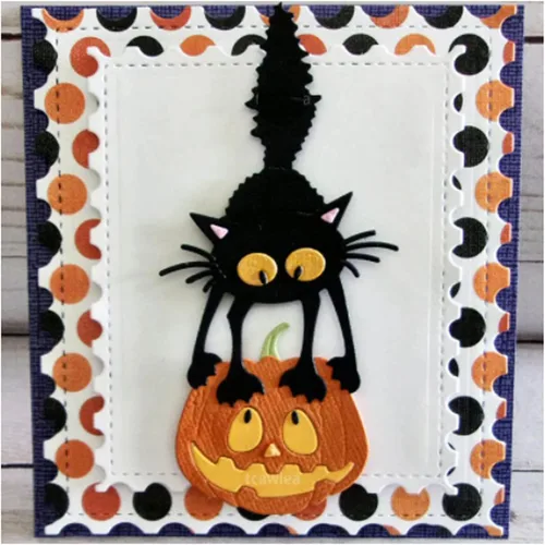 Miniatura 5 de Suds&WH Encantadores troquelados de metal de calabaza de gato, plantillas de corte de tarjetas de calabaza de Halloween, álbum de recortes, álbum
