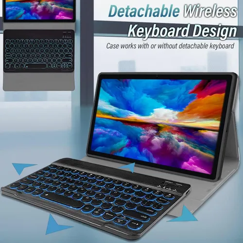 Miniatura 3 de Funda con teclado retroiluminado para Samsung Galaxy Tab S5e de 10.5 pulgadas 2019, 7 colores de retroiluminación desmontable teclado inalámbrico
