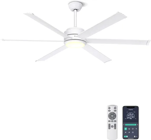 Miniatura 8 de Ohniyou Ventilador de techo de 60 pulgadas sin luz, control remoto de ventilador industrial y control por aplicación, motor de CC silencioso, Negro
