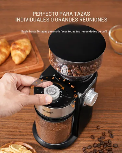 Miniatura 4 de SHARDOR Molinillo de café eléctrico 2.0, molinillo de rebabas ajustable con 16 ajustes precisos de molienda para 2-14 tazas, color negro Negro