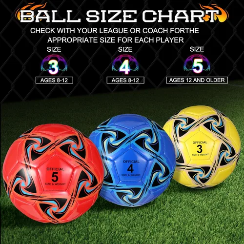 Miniatura 3 de Deekin 6 pelotas de fútbol con bomba de tamaño 5/4/3 oficial para deportes exteriores, pelota de fútbol desinflada a máquina, para interiores