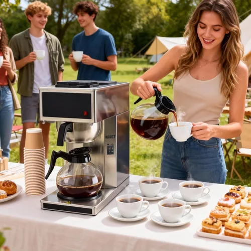 Miniatura 9 de VONCI Cafetera comercial de 1610 W, cafetera de goteo de 12 tazas, 2 jarras de vidrio y 2 calentadores, carcasa y embudo de acero inoxidable