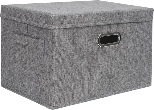 Miniatura 8 de DAYARD Cajas de almacenamiento plegables con tapas, de tela de lino, apilables, contenedores organizadores, cestas con cubierta para armario, Café