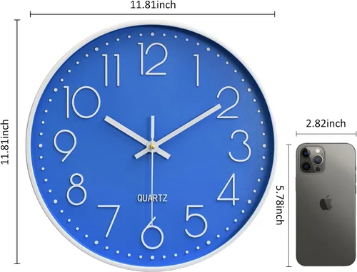 Miniatura 2 de Reloj de pared digital grande de 12 pulgadas, simple y silencioso, reloj decorativo para baño, sala de estar, cocina, aula, oficina, fácil de leer