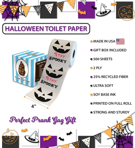 Miniatura 3 de Printed TP Halloween Stay Spooky - Papel higiénico impreso para regalo de broma, rollo de papel higiénico aterrador para sorpresa, broma, divertido