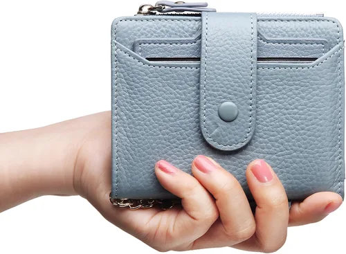 Miniatura 6 de Mini cartera plegable de cuero suave con protección RFID, para mujer, con funda para tarjeta, con ventana de identificación, monedero