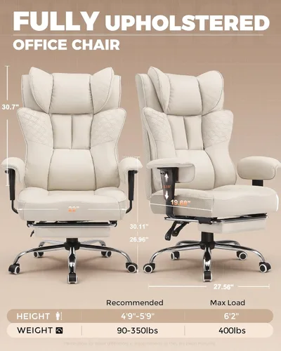 Miniatura 2 de GTPLAYER Silla de Oficina Grande y Alta 400LBS Silla Ergonómica para Juegos Ancha con Cuero con Diseño de Relieve de Lujo con Reposapiés, Reclinable