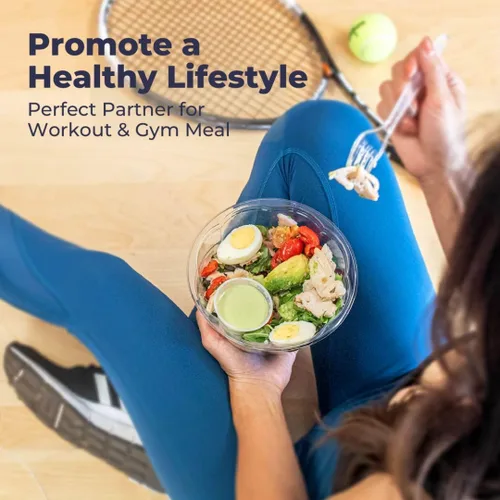 Miniatura 7 de Fit Meal Prep 50 unidades 18 onzas Tazones desechables de plástico transparente para ensalada con tapas herméticas - Para llevar para almuerzo