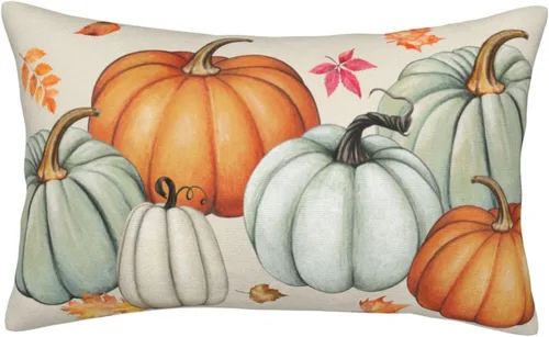 Miniatura 3 de JOOCAR Fundas de almohada de calabazas azules de 12 x 20 pulgadas, funda de almohada lumbar de otoño, decoración de Acción de Gracias, fundas