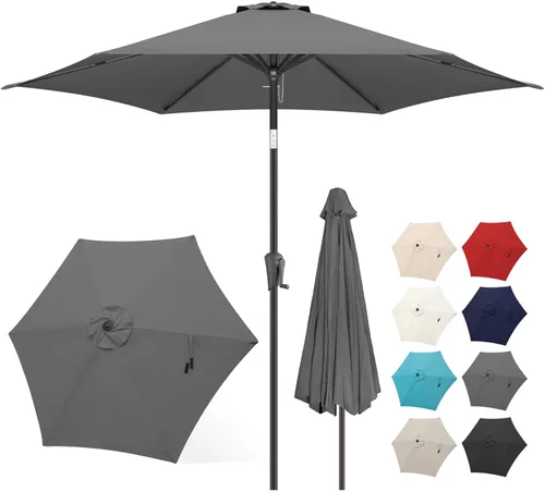 Miniatura 9 de FLAME&SHADE Sombrilla de Patio de 9 pies - Sombrilla para Exteriores de 2 Niveles con Botón de Inclinación y Manivela para Protección UV, Sombrilla