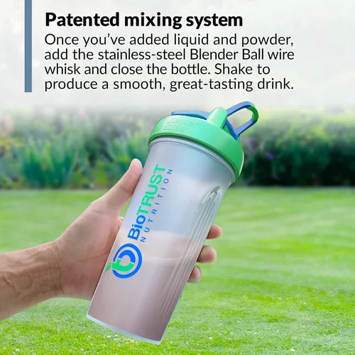 Miniatura 4 de BioTrust BlenderBottle - Botella mezcladora clásica, 28 onzas con bucle, transparente/verde