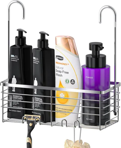 Miniatura 8 de SHANSHUI Organizador de Ducha Colgante, Organizador Doble para Baño, Cesta Organizadora de Ducha, Soporte para Champú, Estante de Ducha sobre Puerta