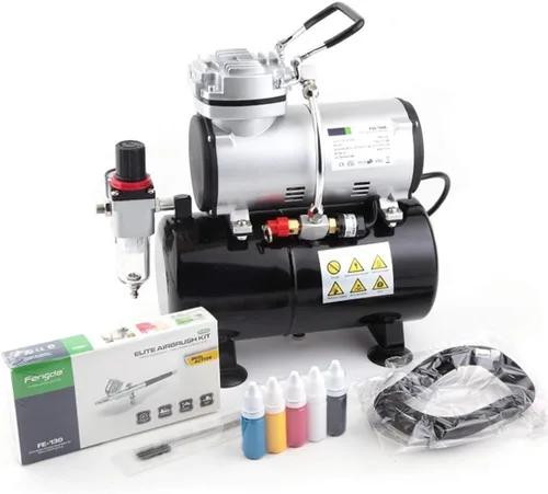 Miniatura 8 de Timbertech Kit de aerógrafo con compresor AS-186K con pistola de aerógrafo, manguera de aire, cepillo de limpieza y pinturas para hobby, gráficos