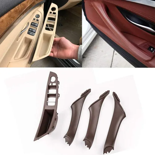 Miniatura 8 de YIWANG Kit de 4 piezas de panel de reposabrazos de interruptor de ventana de automóvil ABS y manija de puerta para BMW Serie 5 para reposabrazos