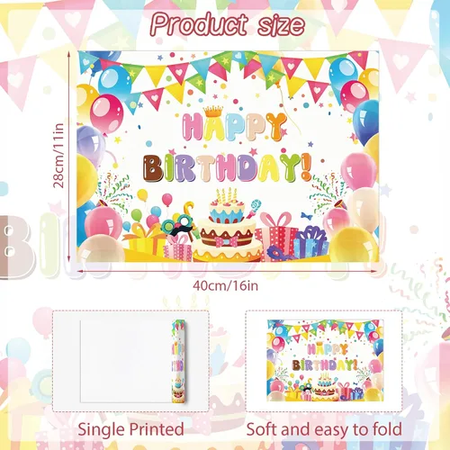 Miniatura 2 de Paquete de 50 manteles individuales de papel desechables de 16 x 11 pulgadas, banderas de colores, globos, pasteles, manteles individuales