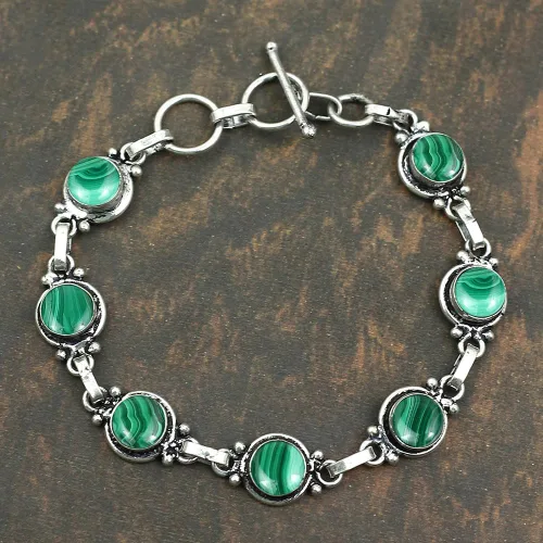 Miniatura 101 de Round Shape Natural & Synthetic Gemstones Silver Plated Bracelets for Women - Vintage Bohemian Style Handmade Birthstone Adjustable Link Bracelet