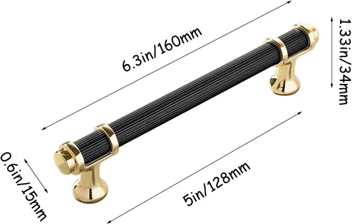 Miniatura 2 de Paquete de 5 manijas de gabinete de cocina en negro mate y dorado, pomos modernos para cajones de tocador para baño, dormitorio, armario, accesorios
