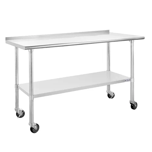Miniatura 52 de Mesa de acero inoxidable para preparación y trabajo, con ruedas giratorias, mesa resistente, comercial NSF, con estante inferior y protector
