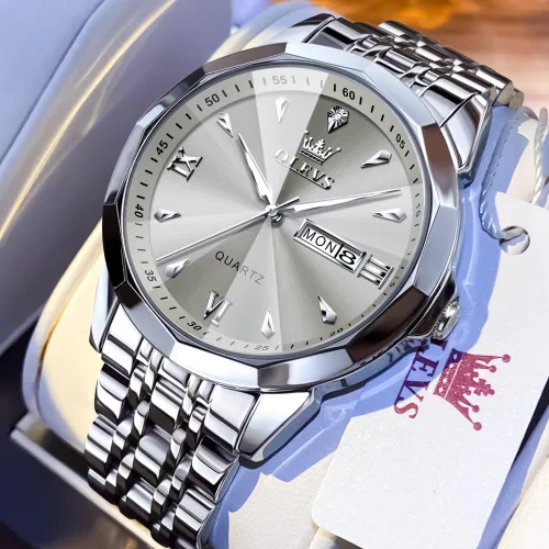 Miniatura 7 de OLEVS Reloj para hombre de acero inoxidable, cronógrafo, cara grande, fácil de leer, relojes analógicos de cuarzo de lujo, impermeables, con fecha