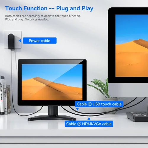 Miniatura 8 de Eyoyo Monitor de pantalla táctil pequeño de 10.1 pulgadas: pantalla IPS de 1280x800, táctil de 10 puntos, entrada HDMI VGA AV, altavoces