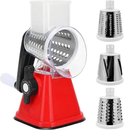 Miniatura 8 de Ralladores de queso con asa, trituradora manual de queso, rallador giratorio con 3 cuchillas de tambor reemplazables para verduras, frutas, Verde