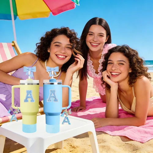 Miniatura 2 de Juego de 6 accesorios de copa Stanley color azul, adorno de pajilla con lazo para copa Stanley de 30 onzas, 40 onzas, incluye adorno de popote
