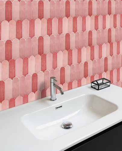 Miniatura 7 de Azulejos Rosas para Salpicaduras de Cocina de Despegar y Pegar, Azulejos Autoadhesivos 3D Rosa Brillantes con Diseño de Plumas de Pavo Real