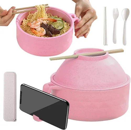 Miniatura 7 de Tazón de ramen para microondas, nuevo juego de tazón de ramen para microondas 2025 con colador, juego de tazón de ramen con tapa, mangos, cuchara