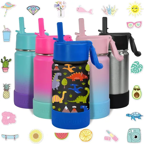 Miniatura 15 de CHILLOUT LIFE - Botella de agua aislada de 17 onzas con tapa con pajilla para niños, a prueba de fugas y bonitas calcomanías impermeables, termo