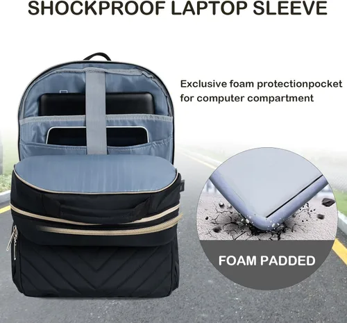 Miniatura 4 de VANKEAN - Mochila para laptop de 17.3 pulgadas para mujeres y hombres, bolsa de trabajo de moda con puerto USB, mochilas impermeables