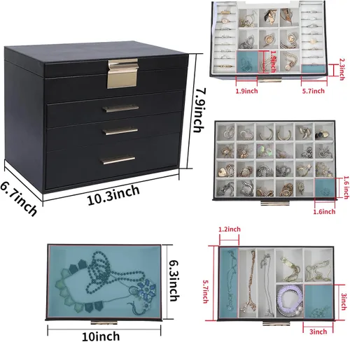 Miniatura 4 de Joyero grande para mujer, organizador de joyas de 4 capas con ganchos para collares, caja de joyería blanca para aretes, collares y pulseras