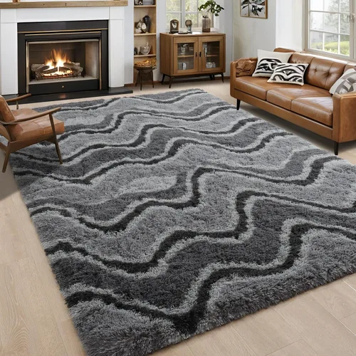 Noahas - Alfombras mullidas de 4 x 6 pies para dormitorio y sala de estar, alfombra gruesa y peluda de color gris, alfombra de suelo antideslizante