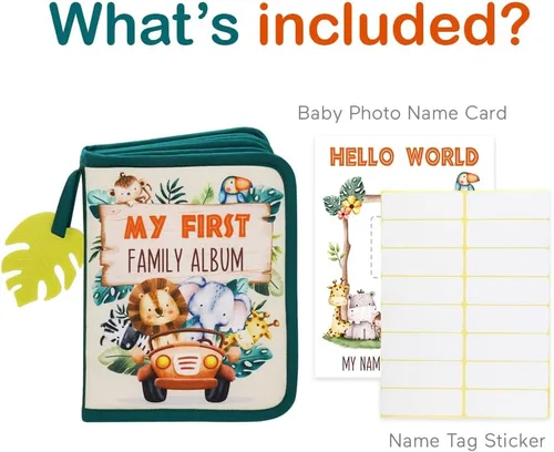 Miniatura 2 de Urban Kiddy™ Mi Primer Álbum Familiar del Bebé Juego de Regalo de Libro de Tela con Fotos Suave para Recién Nacidos, Niños Pequeños y Niños Safari