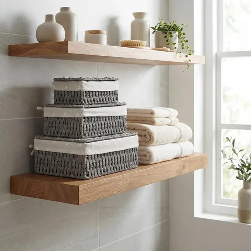 Miniatura 3 de Cestas de almacenamiento con tapas, juego de 3, cestas de mimbre tejidas anidables, cestas decorativas con tapa para estantes, dormitorio, baño, Gris