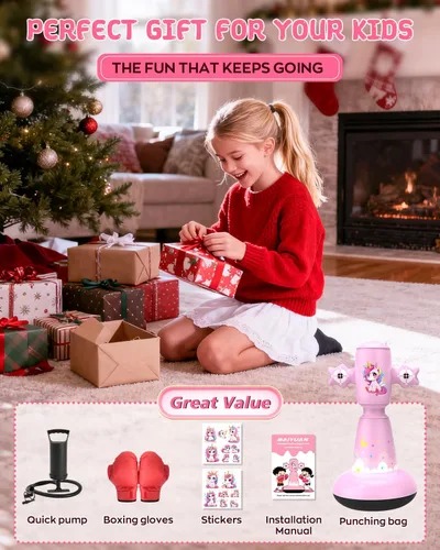 Miniatura 2 de 67 Inch Inflatable Punching Bag for Kids 3-12, Standing Boxing Set for Karate & Taekwondo Training, Stable Boxing Bag Active Toy for Boys & Girls