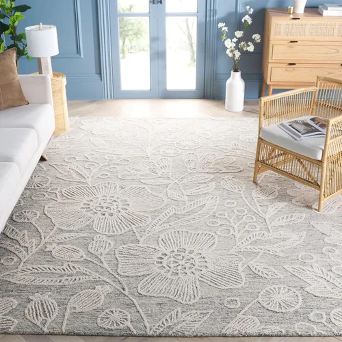 Miniatura 19 de SAFAVIEH Jardin Collection - Alfombra de pasillo, 2 pies 3 pulgadas x 8 pies, azul y marfil, lana floral hecha a mano, ideal para zonas de alto