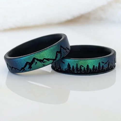 Miniatura 2 de Knot Theory Anillo de silicona para hombres y mujeres, diseño de ondas, montaña, bosque, alianza de boda de silicona para actividades deportivas