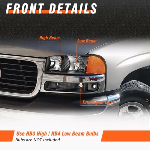 Miniatura 2 de Conjunto de faros delanteros GMC Yukon negros 00-06 para GMC Sierra 1500/2500/3500 1999-2006 con reflector de repuesto para conductor y pasajero