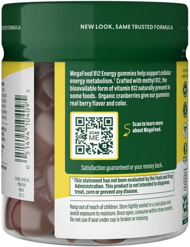 Miniatura 3 de MegaFood - Gomitas energéticas de vitamina B12, veganas, con vitaminas metil B12 para apoyar la producción de energía celular, arándano, suplemento