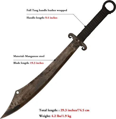 Miniatura 2 de SV Espada de corte artesanal hecha a mano de manganeso y acero, de tang completo, para exteriores, caza, camping, senderismo, supervivencia