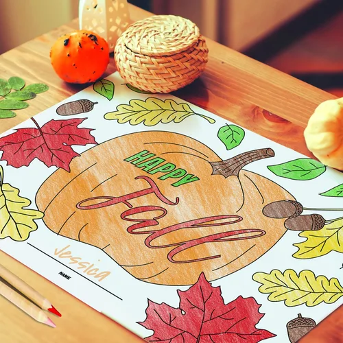 Miniatura 4 de Manteles individuales de actividades para colorear de Acción de Gracias, 12 hojas para colorear de Feliz otoño, 11 x 17 pulgadas, papel de dibujo