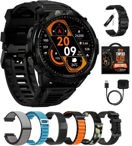 CARBINOX Blaze Smart Watch Ultimate Pack con GPS, Rastreador de Fitness Robusto Resistente al Agua IP69K, Compatible con Android e iOS, 170+ Modos
