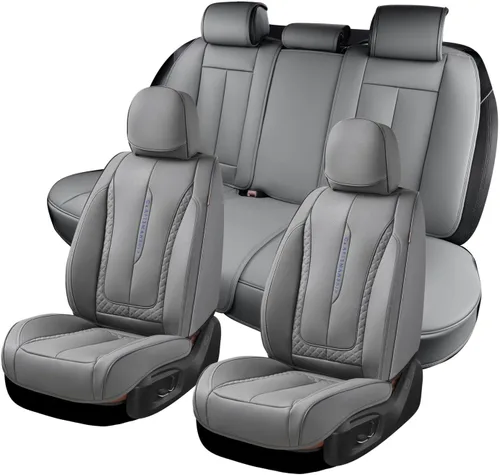 Miniatura 28 de Coverado Juego completo de fundas de asiento de automóvil, fundas rojas para asientos delanteros y traseros, de piel de napa impermeable, cojín