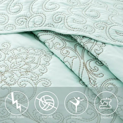 Miniatura 4 de Home Soft Things Juego de colcha de damasco de 4 piezas, edredón reversible con borde festoneado, juego de ropa de cama prelavado, patrón floral