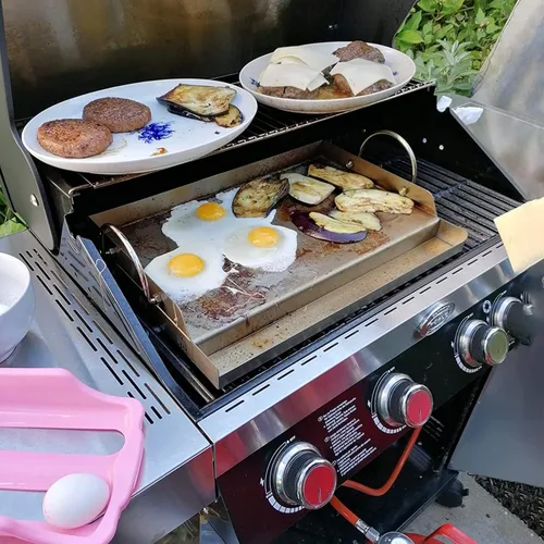 Miniatura 4 de Onlyfire Plancha universal de acero inoxidable para la mayoría de parrillas de barbacoa con asas extraíbles, 18"×12.5