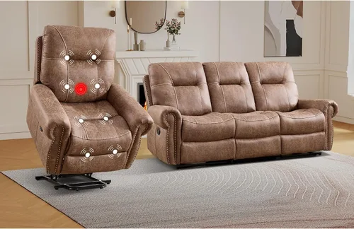 Miniatura 29 de EBELLO - Silla reclinable eléctrica con masaje y calor, sillón reclinable de tela suave para adultos, sofá reclinable individual acolchado, diseño