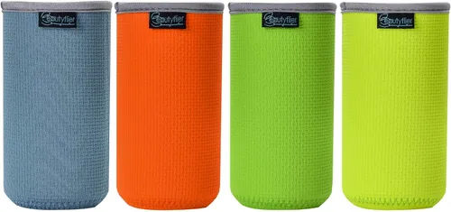 Miniatura 9 de Beautyflier Paquete de 4 fundas aislantes de neopreno antideslizantes en relieve, fundas gruesas y plegables para latas de bebidas, para fiestas