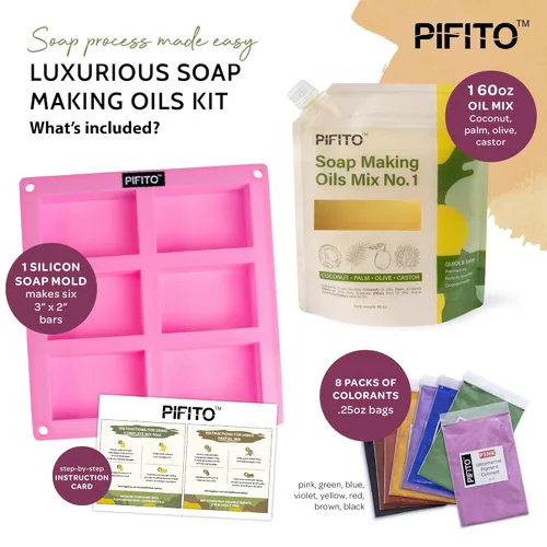 Miniatura 2 de Pifito Kit de fabricación de jabón de proceso frío │ Mezcla de aceites No. 1 Mezcla de aceites premedidos de 60 onzas, paquete de 8 muestras de Kit