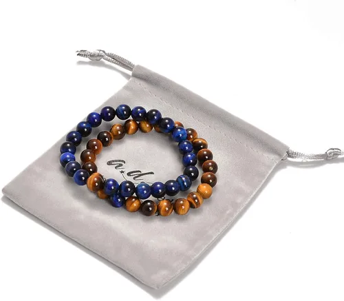 Miniatura 4 de AD Beads 2 pulseras elásticas de cuentas de distancia para él y para ella, pulsera de yoga de piedra natural